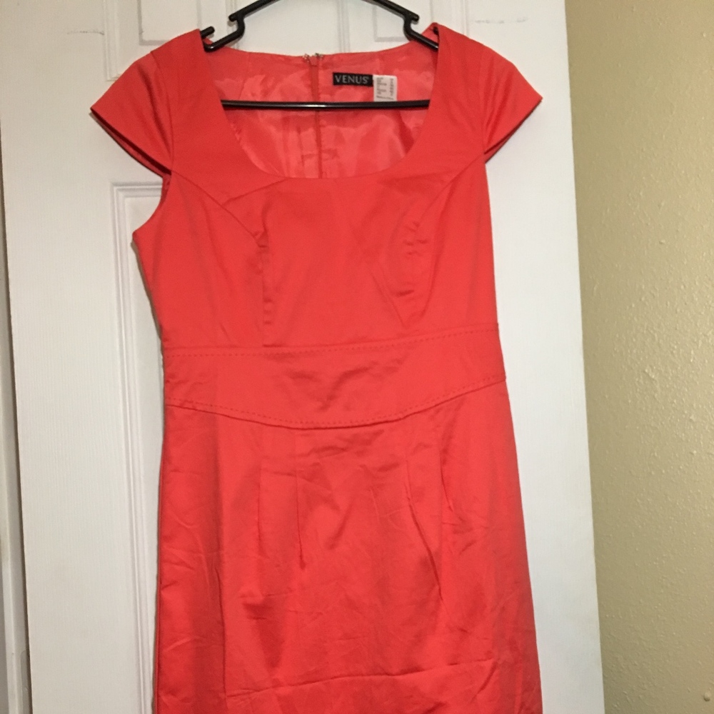 Coral Cap Sleeve Midi Dress